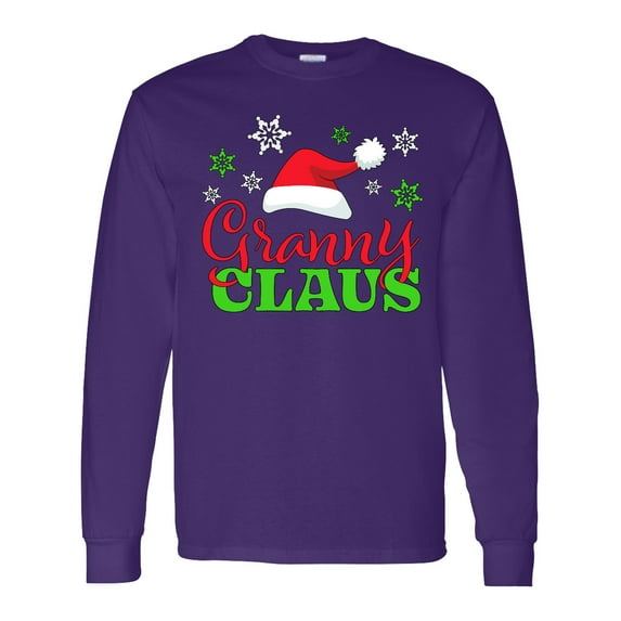 Inktastic Granny Claus with Christmas Santa Hat and Snowflakes Long Sleeve T-Shirt