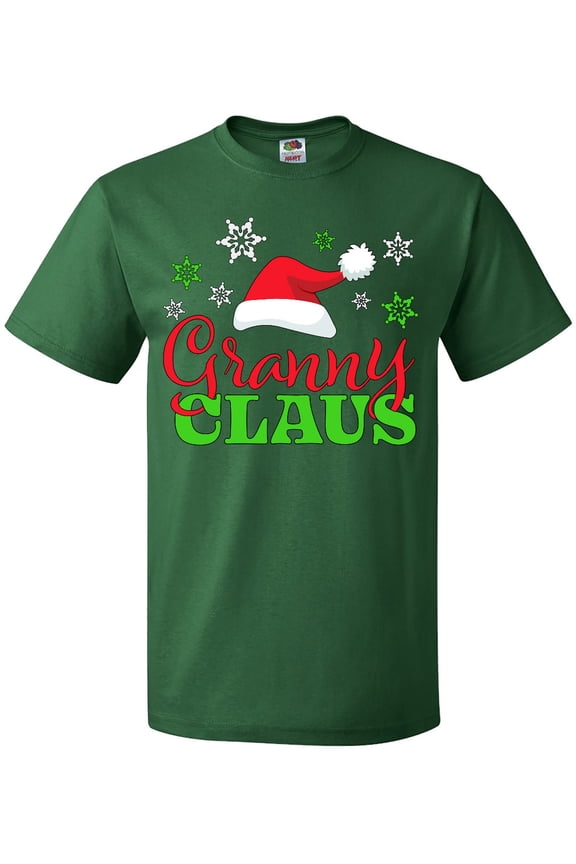 Granny Claus with Christmas Santa Hat and Snowflakes T-Shirt