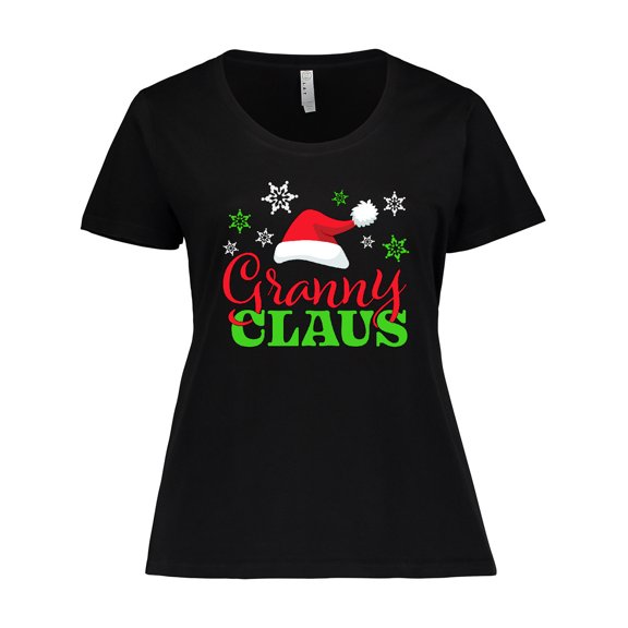 Inktastic Granny Claus with Christmas Santa Hat and Snowflakes Women's Plus Size T-Shirt