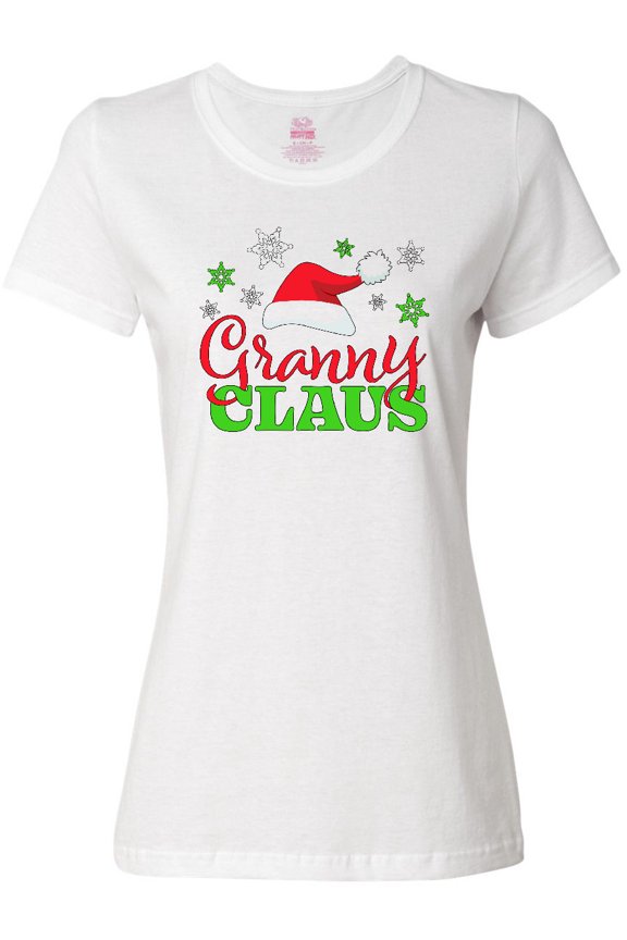 Granny Claus with Christmas Santa Hat and Snowflakes Women's T-Shirt
