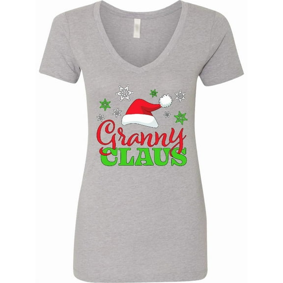 Inktastic Granny Claus with Christmas Santa Hat and Snowflakes Women's V-Neck T-Shirt