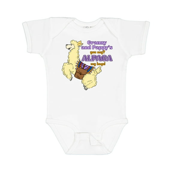 Inktastic Granny and Pappy's You Say? Alpaca My Bags! Boys or Girls Baby Bodysuit