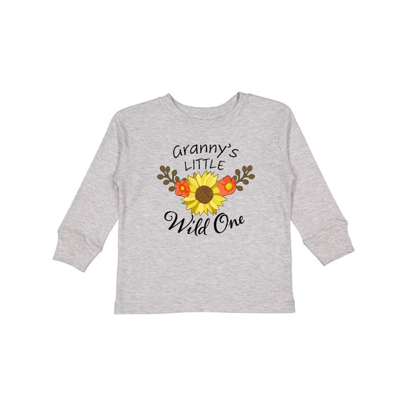 Inktastic Granny's Little Wild 1 with Beautiful Sunflower Boys or Girls Long Sleeve Toddler T-Shirt