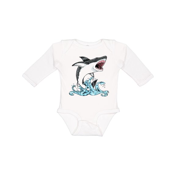 Inktastic Great White Shark Jumping Boys or Girls Long Sleeve Baby Bodysuit