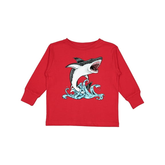 Inktastic Great White Shark Jumping Boys or Girls Long Sleeve Toddler T-Shirt