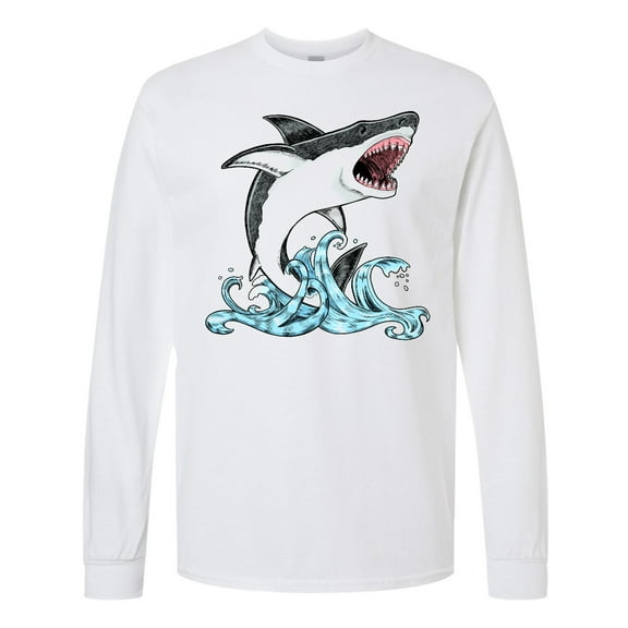 Inktastic Great White Shark Jumping Long Sleeve T-Shirt