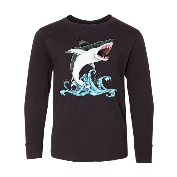 Inktastic Great White Shark Jumping Long Sleeve Youth T-Shirt