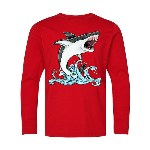 Inktastic Great White Shark Jumping Long Sleeve Youth T-Shirt