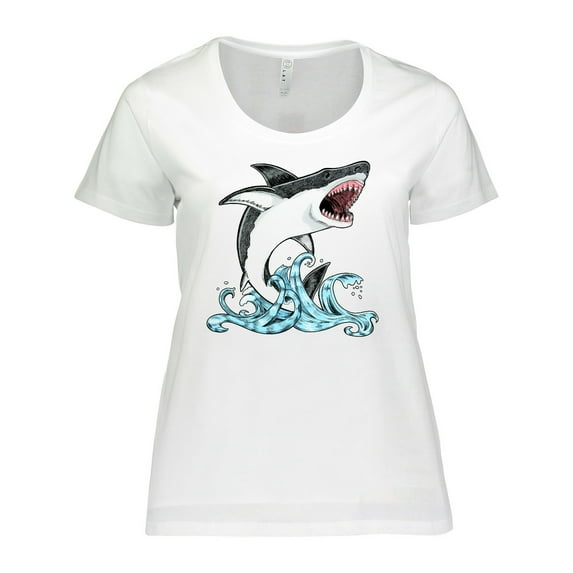 Inktastic Great White Shark Jumping Women's Plus Size T-Shirt
