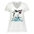 thumbnail image 1 of Inktastic Great White Shark Jumping Women's Plus Size V-Neck T-Shirt, 1 of 5