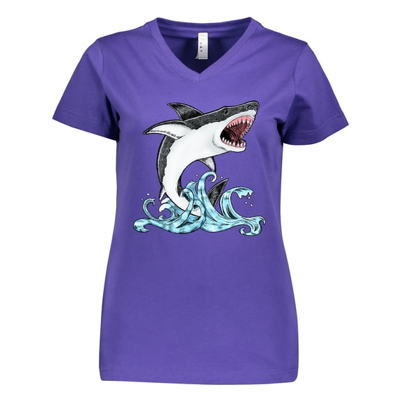 Inktastic Great White Shark Jumping Women's V-Neck T-Shirt