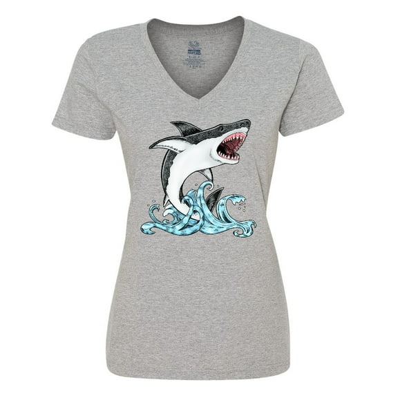 Inktastic Great White Shark Jumping Women's V-Neck T-Shirt