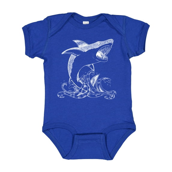 Inktastic Great White Shark Jumping in White Boys or Girls Baby Bodysuit
