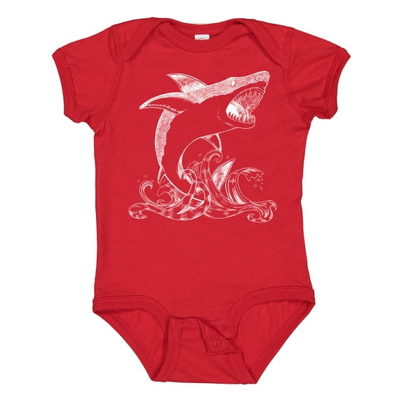 Inktastic Great White Shark Jumping in White Boys or Girls Baby Bodysuit