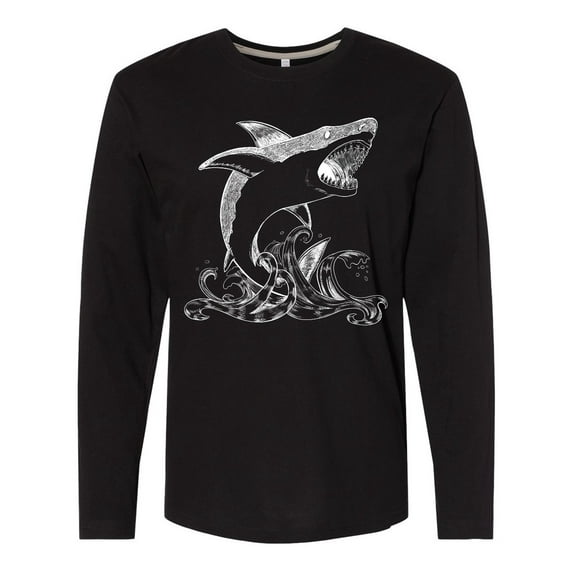 Inktastic Great White Shark Jumping in White Long Sleeve T-Shirt