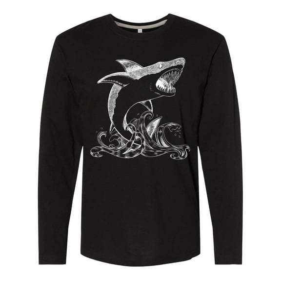 Inktastic Great White Shark Jumping in White Long Sleeve T-Shirt