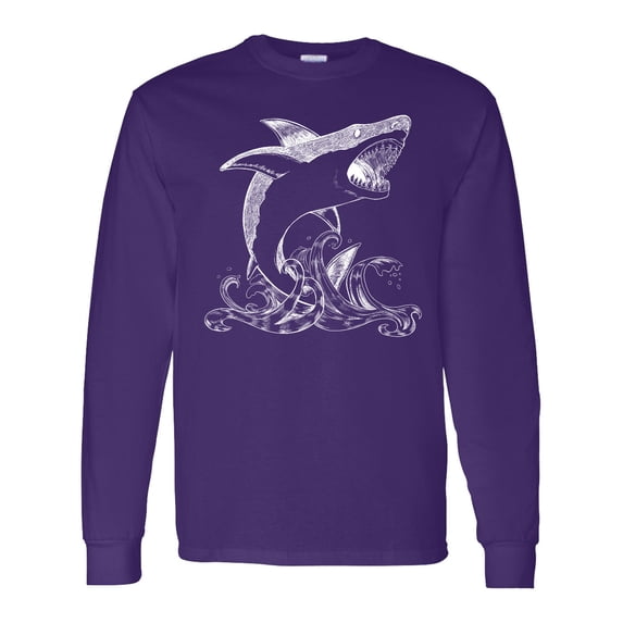 Inktastic Great White Shark Jumping in White Long Sleeve T-Shirt