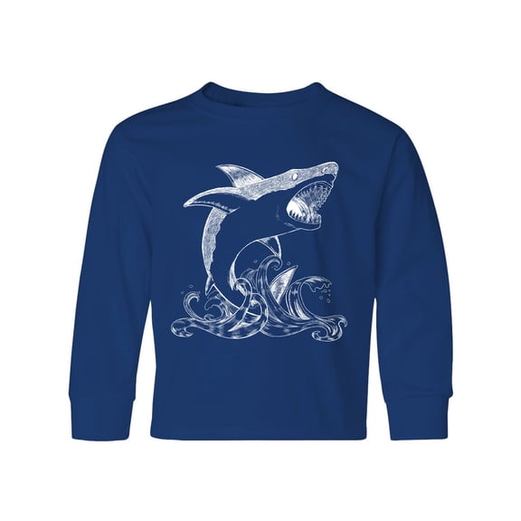Inktastic Great White Shark Jumping in White Long Sleeve Youth T-Shirt
