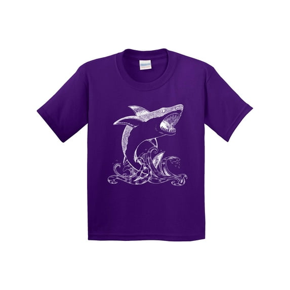 Inktastic Great White Shark Jumping in White Youth T-Shirt