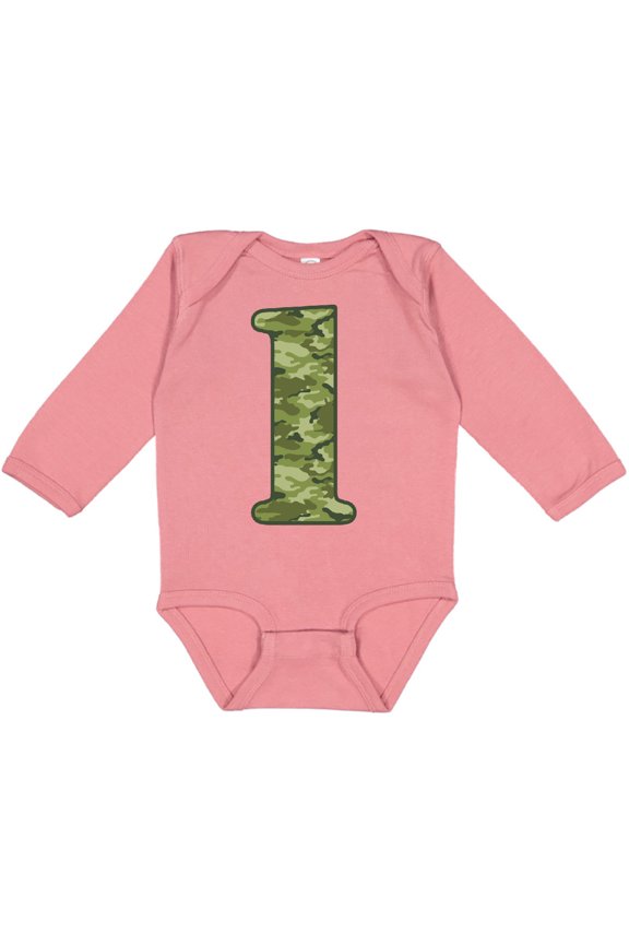 Green Camo 1st Birthday Boys Long Sleeve Baby Bodysuit