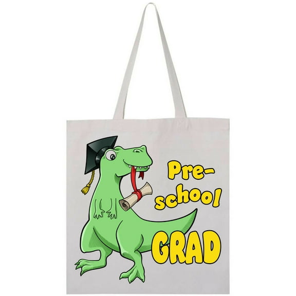 Inktastic Green Dinosaur Pre-School Grad with Cap and Diploma Tote Bag