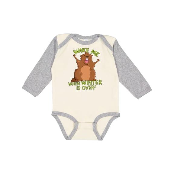 Inktastic Groundhog Day Wake Me when Winter is over Boys or Girls Long Sleeve Baby Bodysuit