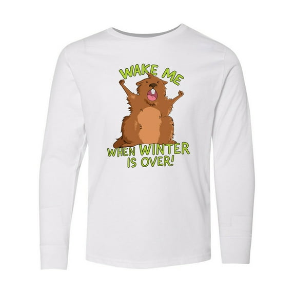 Inktastic Groundhog Day Wake Me when Winter is over Long Sleeve Youth T-Shirt