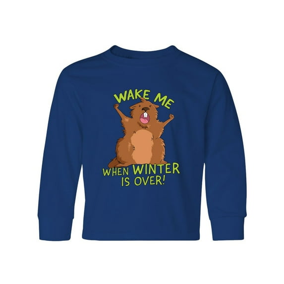 Inktastic Groundhog Day Wake Me when Winter is over Long Sleeve Youth T-Shirt