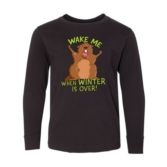 Inktastic Groundhog Day Wake Me when Winter is over Long Sleeve Youth T-Shirt