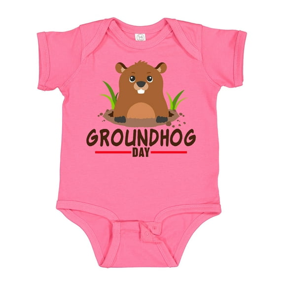 Inktastic Groundhog Day with Cute Groundhog Illustration Boys or Girls Baby Bodysuit