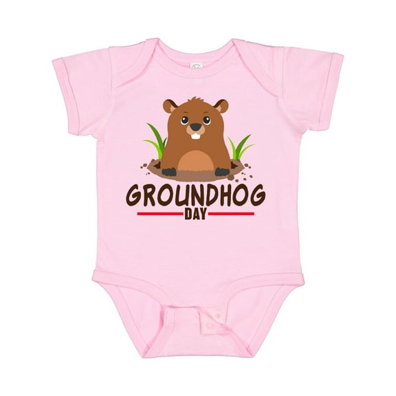 Inktastic Groundhog Day with Cute Groundhog Illustration Boys or Girls Baby Bodysuit