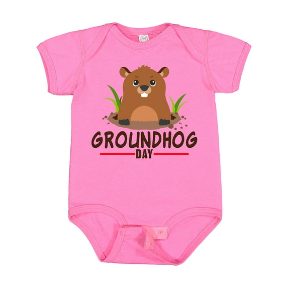Inktastic Groundhog Day with Cute Groundhog Illustration Boys or Girls Baby Bodysuit