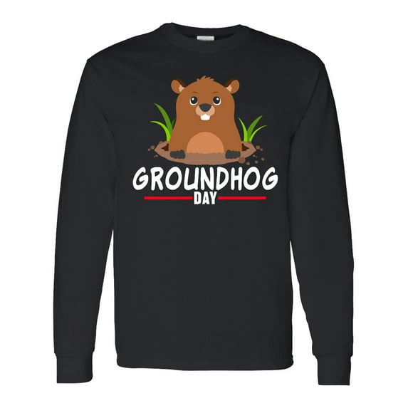 Inktastic Groundhog Day with Cute Groundhog Illustration Long Sleeve T-Shirt