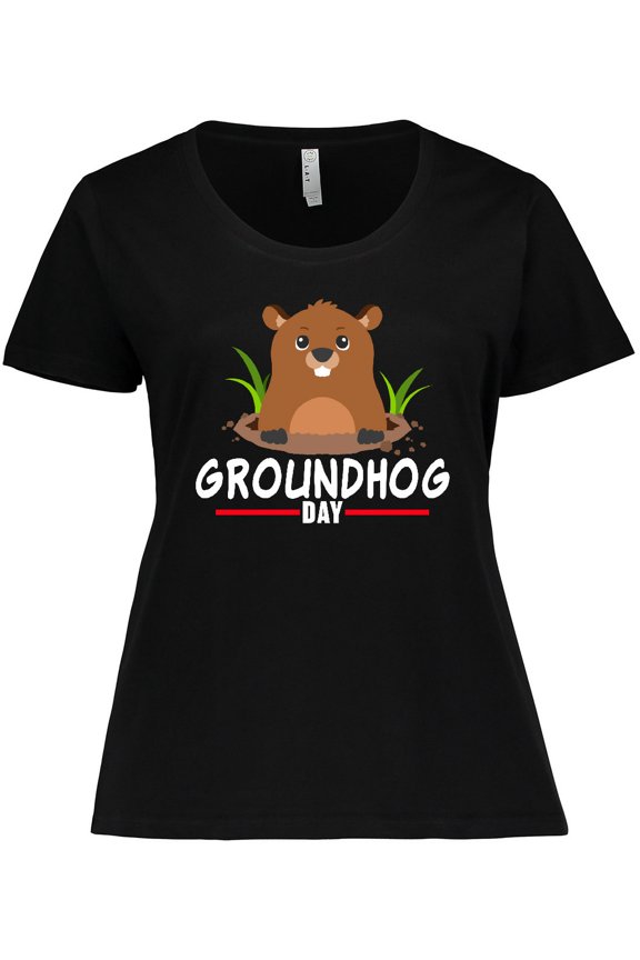 Groundhog Day with Cute Groundhog Illustration Women's Plus Size T-Shirt
