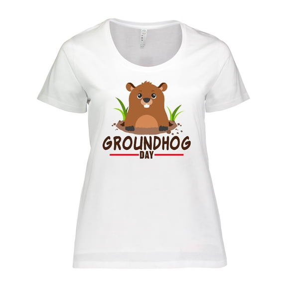 Inktastic Groundhog Day with Cute Groundhog Illustration Women's Plus Size T-Shirt