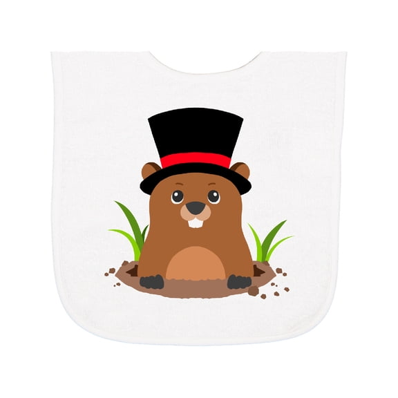 Inktastic Groundhog Day with Groundhog in Top Hat Baby Terry Cloth Bib