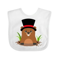 Inktastic Groundhog Day with Groundhog in Top Hat Boys or Girls Baby Bib