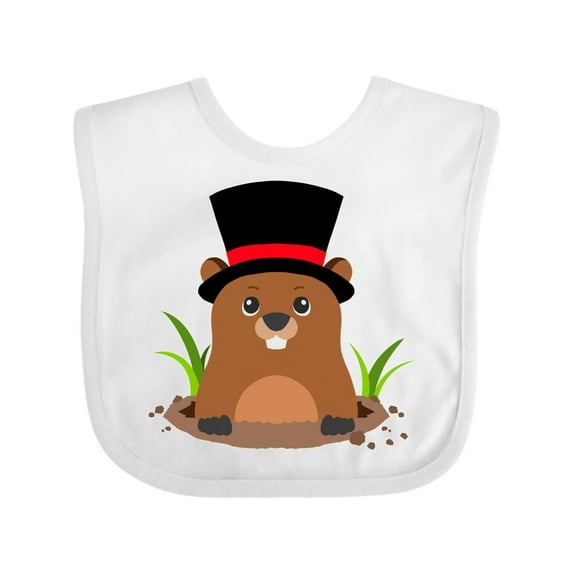 Inktastic Groundhog Day with Groundhog in Top Hat Boys or Girls Baby Bib