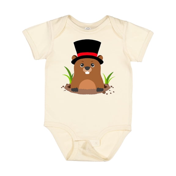 Inktastic Groundhog Day with Groundhog in Top Hat Boys or Girls Baby Bodysuit
