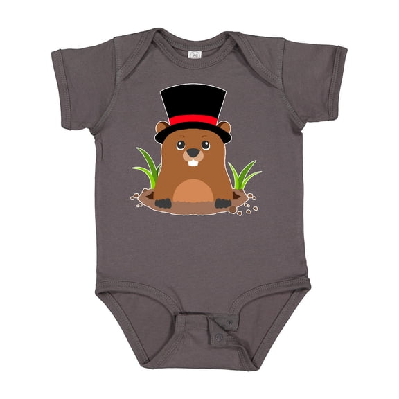 Inktastic Groundhog Day with Groundhog in Top Hat Boys or Girls Baby Bodysuit
