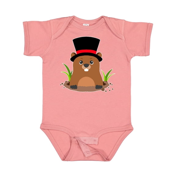 Inktastic Groundhog Day with Groundhog in Top Hat Boys or Girls Baby Bodysuit