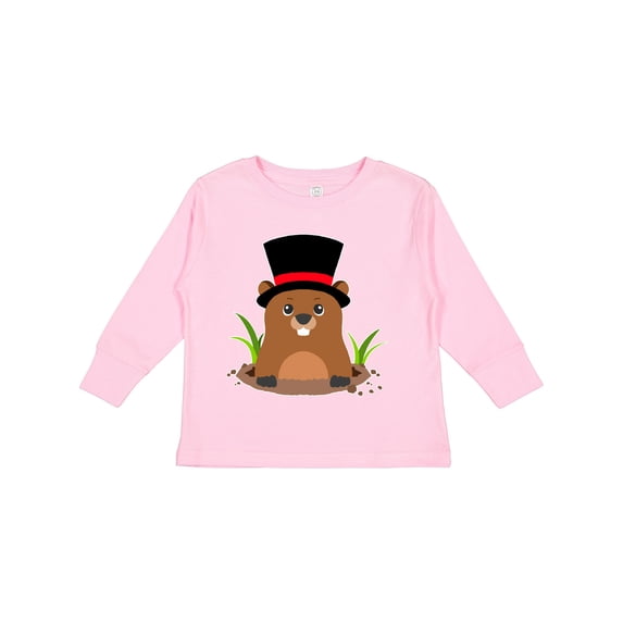 Inktastic Groundhog Day with Groundhog in Top Hat Boys or Girls Long Sleeve Toddler T-Shirt