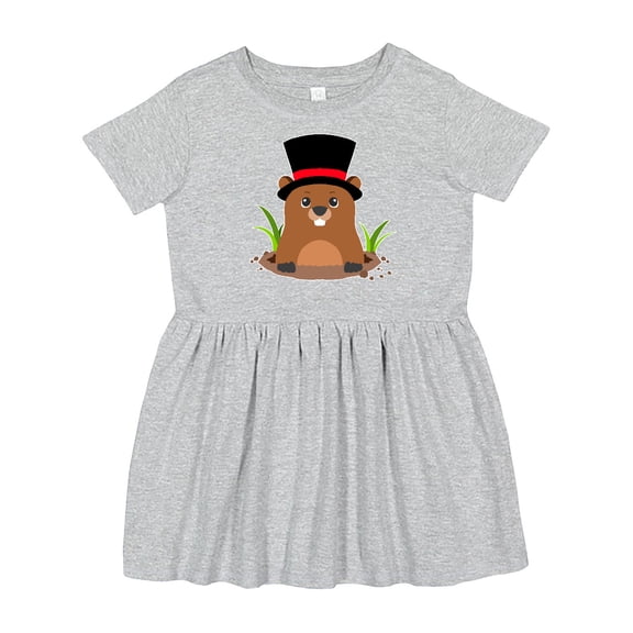 Inktastic Groundhog Day with Groundhog in Top Hat Girls Toddler Dress