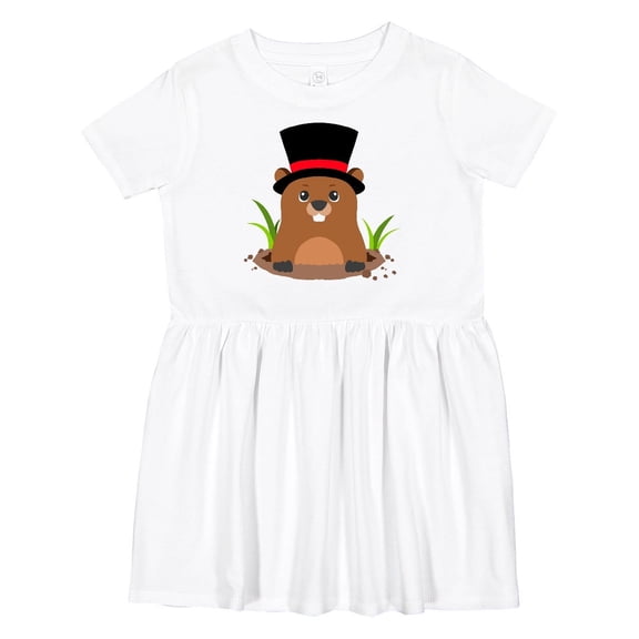 Inktastic Groundhog Day with Groundhog in Top Hat Girls Toddler Dress