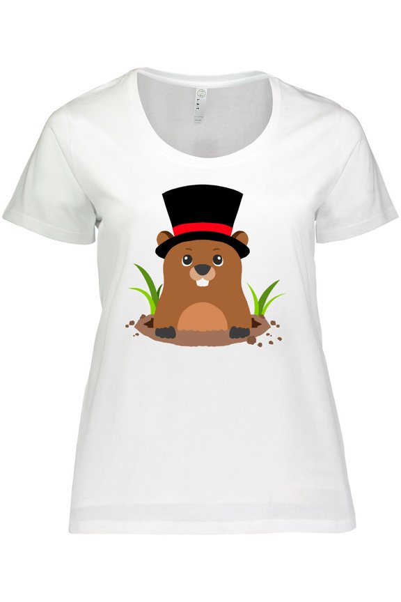 Groundhog Day with Groundhog in Top Hat Women's Plus Size T-Shirt