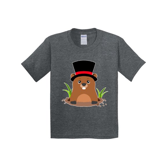 Inktastic Groundhog Day with Groundhog in Top Hat Youth T-Shirt
