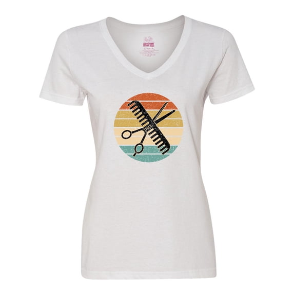 Inktastic Hair Stylist Barber Retro Sunset Women's V-Neck T-Shirt