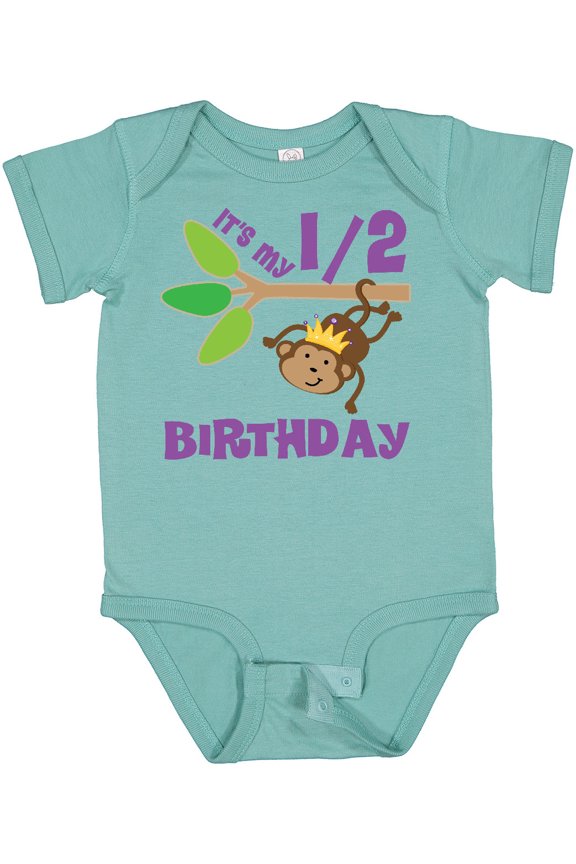 Half Birthday 6 Months Baby Monkey Boys or Girls Baby Bodysuit