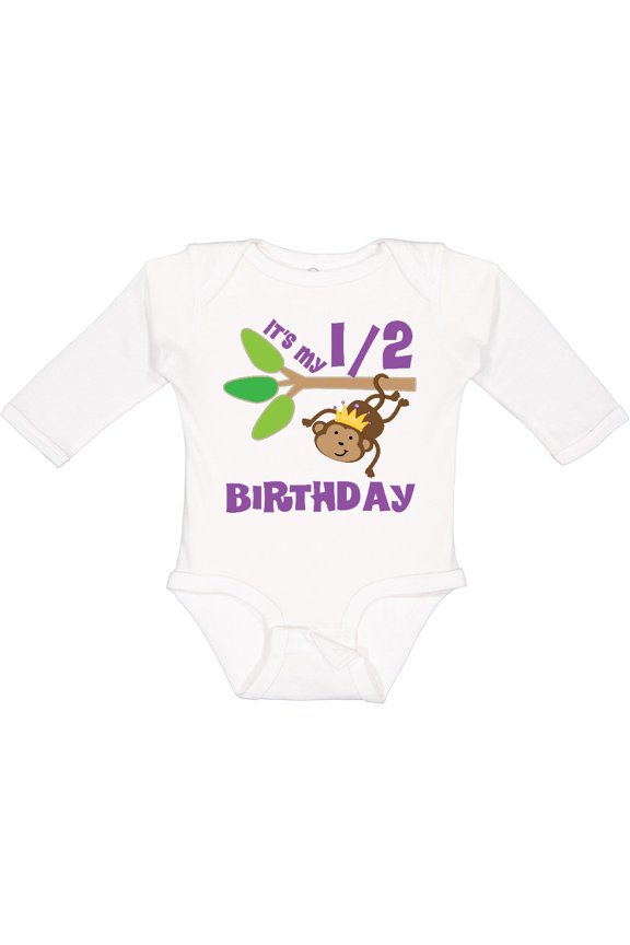 Half Birthday 6 Months Baby Monkey Boys or Girls Long Sleeve Baby Bodysuit