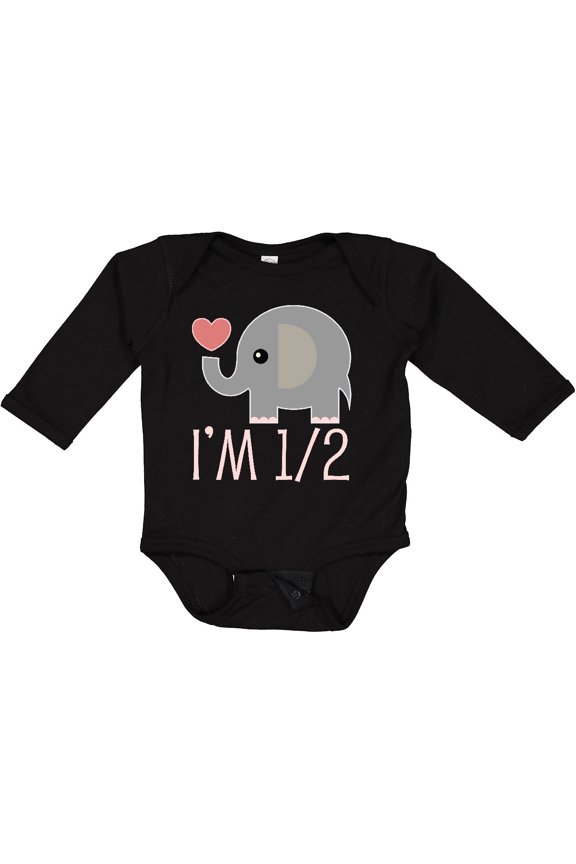 Half Birthday Cute Elephant Girls Long Sleeve Baby Bodysuit